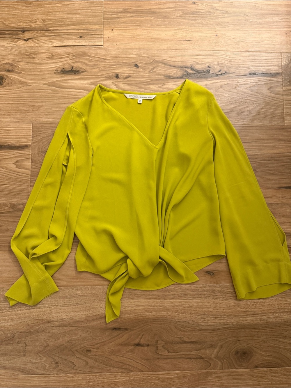 RACHEL Rachel Roy Chartreuse V-Neck Tie-Front Blouse